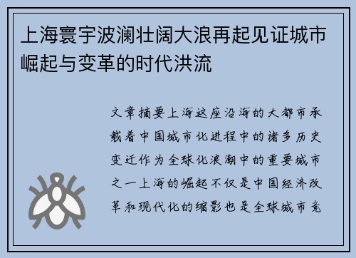 上海寰宇波澜壮阔大浪再起见证城市崛起与变革的时代洪流