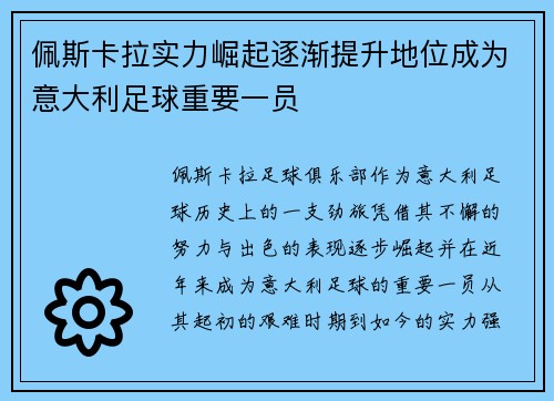 佩斯卡拉实力崛起逐渐提升地位成为意大利足球重要一员